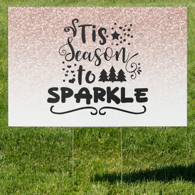 Pink Rose Gold Glitter Christmas Holiday Yard Lawn Sign (Insitu)