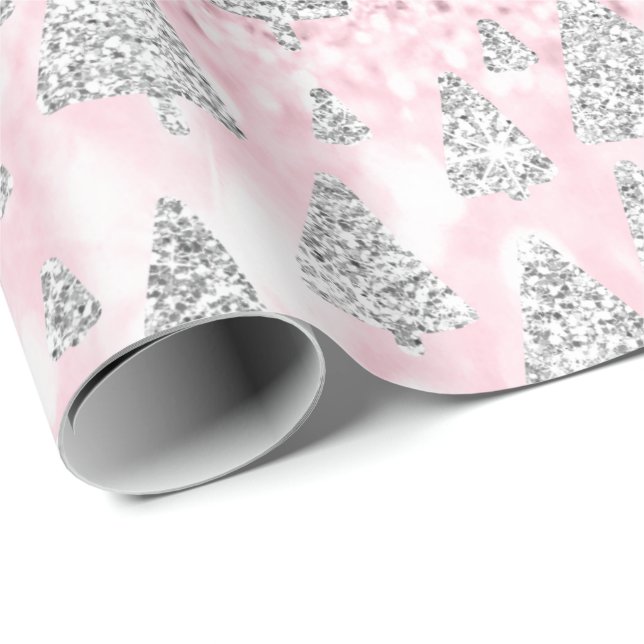 Pink Rose Gold Glitter Christmas Tree Holidays Wrapping Paper (Roll Corner)