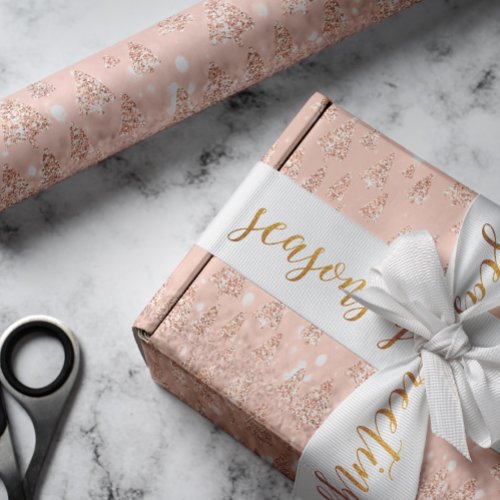 Pink Rose Gold Glitter Christmas Tree Holidays Wrapping Paper