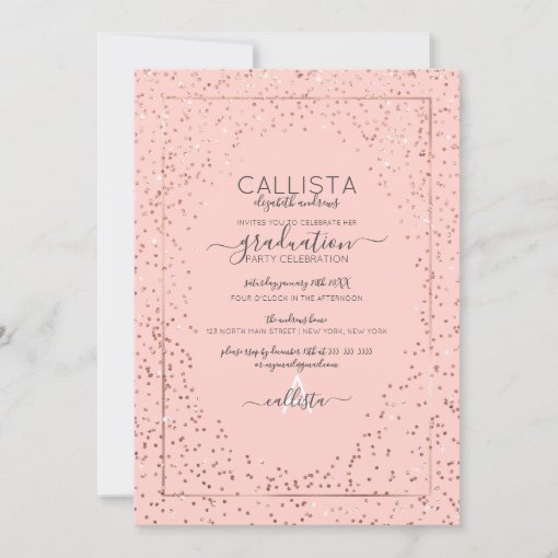 Pink Rose Gold Glitter Confetti Border Graduation Invitation | Zazzle