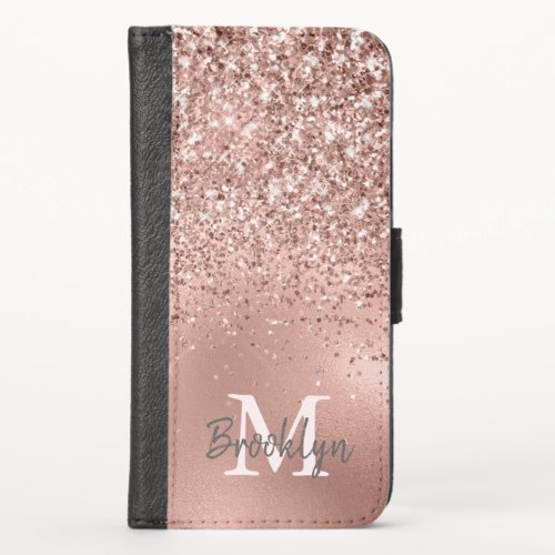 Pink Rose Gold Glitter Confetti Monogram Initial iPhone X Wallet Case