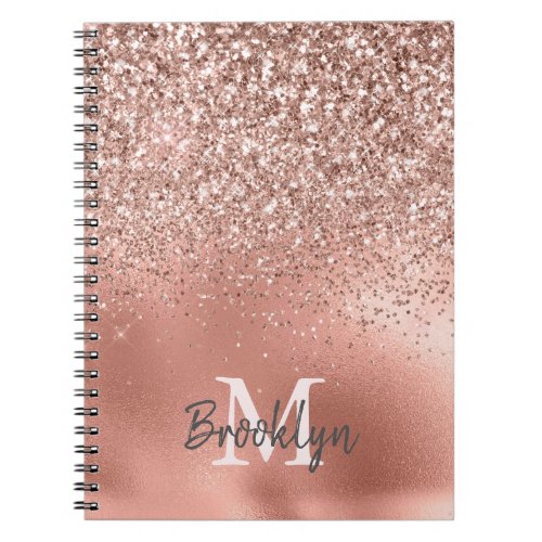 Pink Rose Gold Glitter Confetti Monogram Initial Notebook