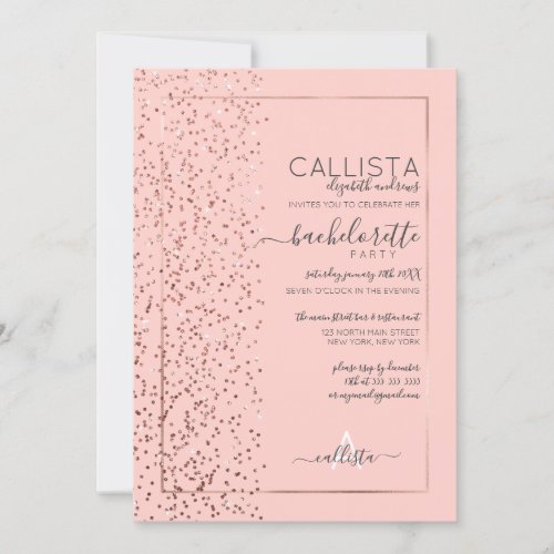 Pink Rose Gold Glitter Confetti Side Bachelorette Invitation