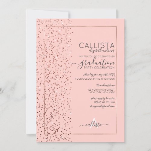 Pink Rose Gold Glitter Confetti Side Graduation Invitation