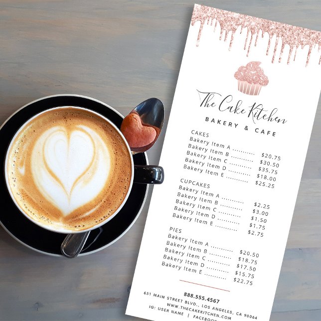 Pink Rose Gold Glitter Cupcake Bakery Dessert Menu (Creator Uploaded)