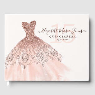 Pink Rose Gold Glitter Dress QUINCEAÑERA Birthday Guest Book