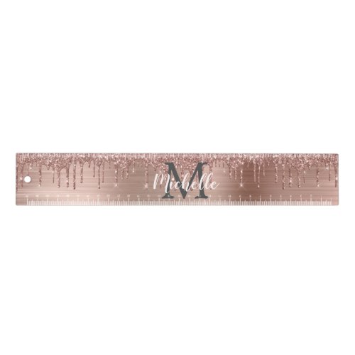  Pink Rose Gold Glitter Dripping Monogram Name  Ruler