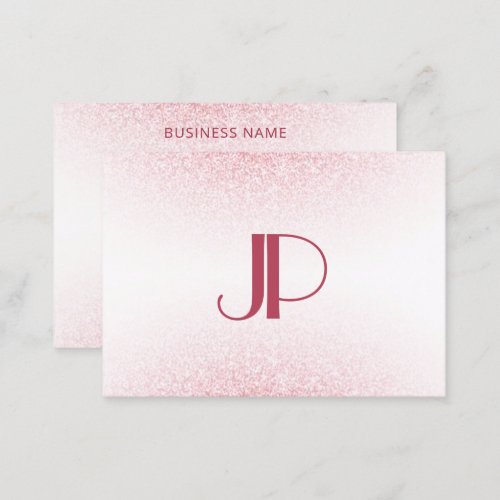 Pink Rose Gold Glitter Elegant Modern Monogram Business Card