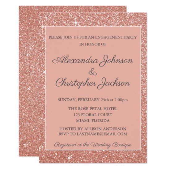 Pink Rose Gold Glitter Engagement Party Invitation