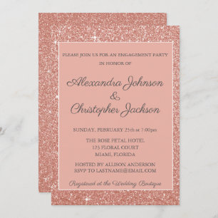 Pink Rose Gold Glitter Engagement Party Invitation