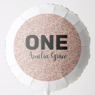 Pink Rose Gold Glitter First Birthday One Balloon