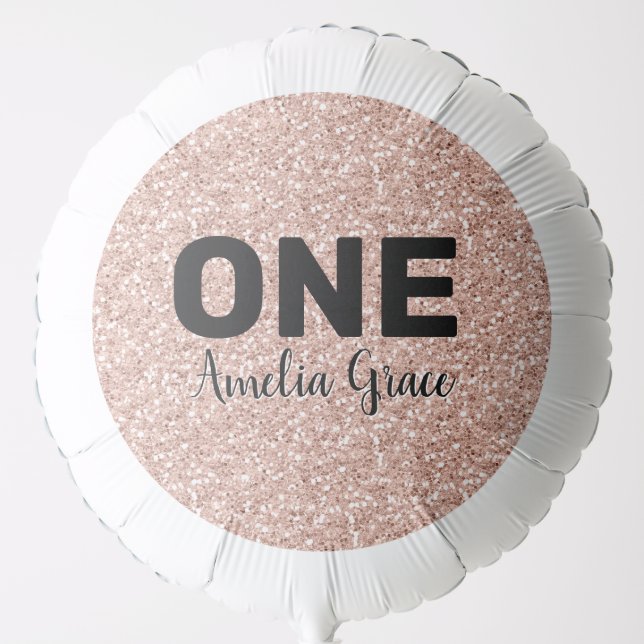 Pink Rose Gold Glitter First Birthday One Balloon (Front)
