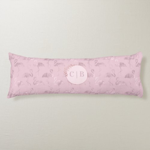 Pink Rose Gold Glitter Flamingo seamless Pattern Body Pillow