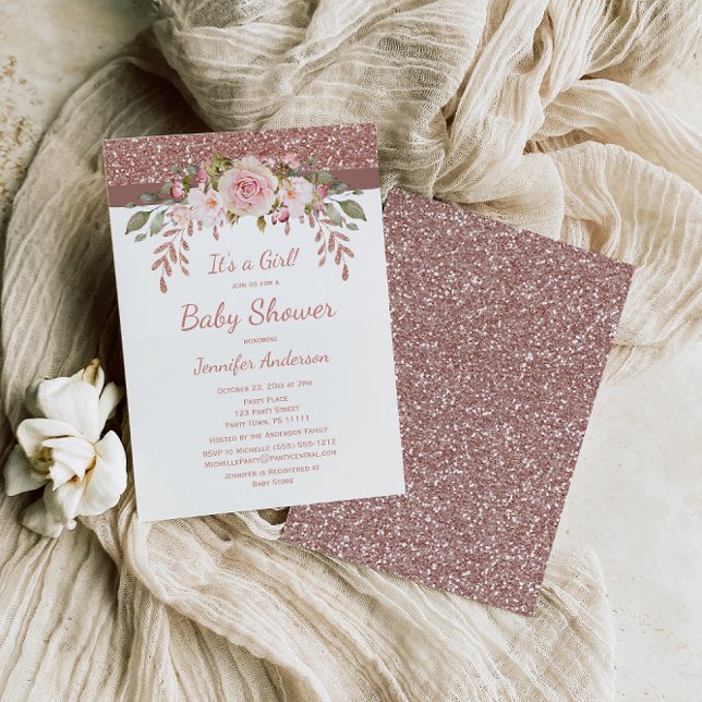 Pink Rose Gold Glitter Girl Baby Shower Invitation (Creator Uploaded)