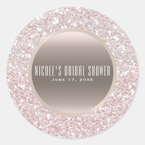 Pink Rose Gold Glitter Glam Elegant Wedding Favor Classic Round Sticker