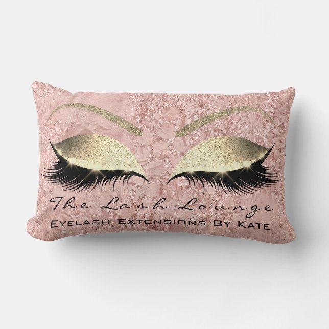 Pink Rose Gold Glitter Glam Makeup Lashes Beauty Lumbar Pillow (Front)