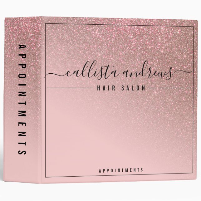Pink Rose Gold Glitter Gradient Appointment Book 3 Ring Binder (Front/Spine)