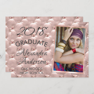 Pink Rose Gold Glitter Graduation Announouncement Invitation