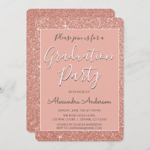 Pink Rose Gold Glitter Graduation Party Invitation