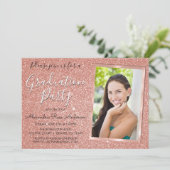 Pink Rose Gold Glitter Graduation Party - Photo Invitation (Standing Front)