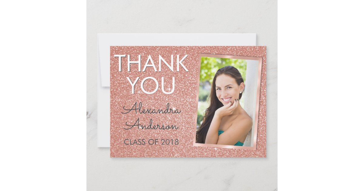 Pink Rose Gold Glitter Graduation Thank You | Zazzle