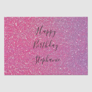 Pink Rose Gold Glitter Happy Birthday Custom Name Tissue Paper