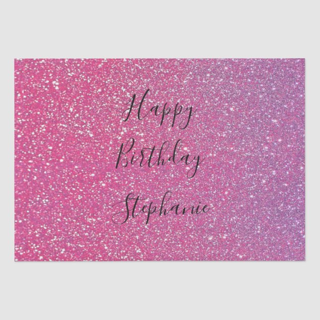 Pink Rose Gold Glitter Happy Birthday Custom Name Tissue Paper (Front)