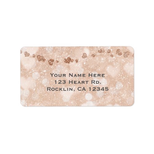 Pink Rose Gold Glitter Hearts Party Invitation Label