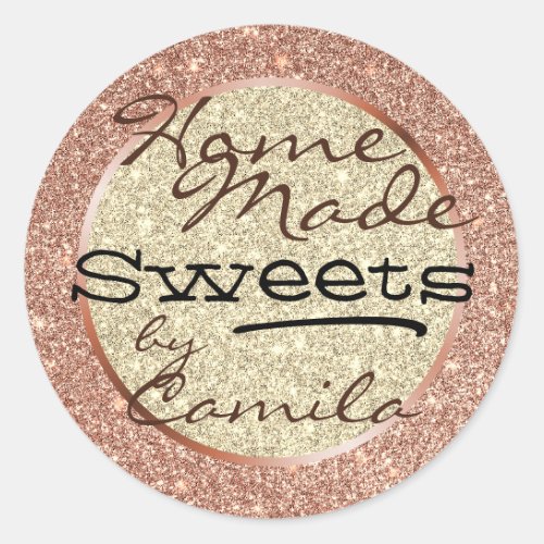 Pink Rose Gold Glitter Home Made Homemade Text  Classic Round Sticker