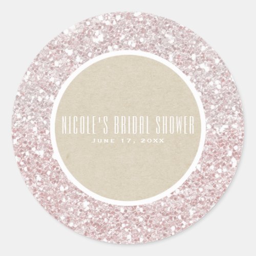 Pink Rose Gold Glitter Kraft Elegant Wedding Favor Classic Round Sticker