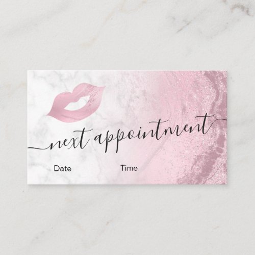 Pink rose gold glitter lips marble makeup artist appointment card