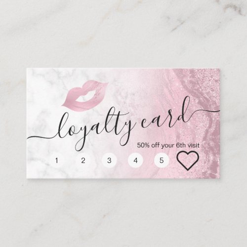 Pink rose gold glitter lips marble makeup artist loyalty card