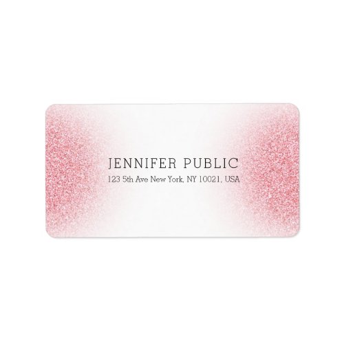 Pink Rose Gold Glitter Look White Elegant Template Label