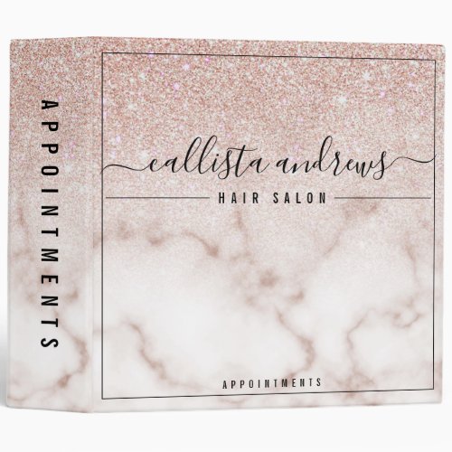 Pink Rose Gold Glitter Marble Appointment Book 3 Ring Binder