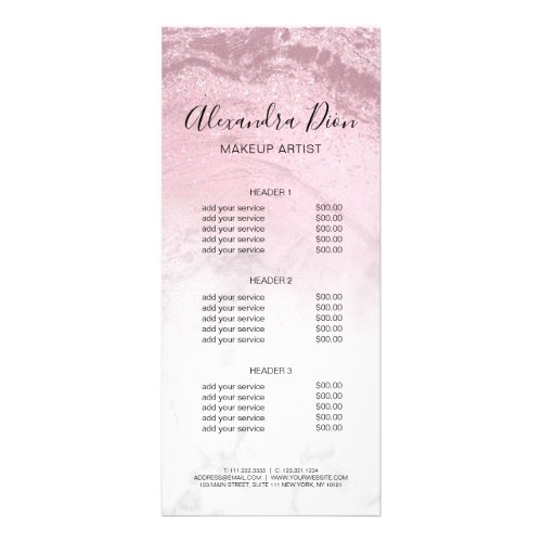 Pink rose gold glitter marble makeup artist rack card