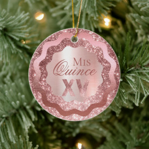 Pink Rose Gold Glitter Mis Quince XV Quinceañera Ceramic Ornament