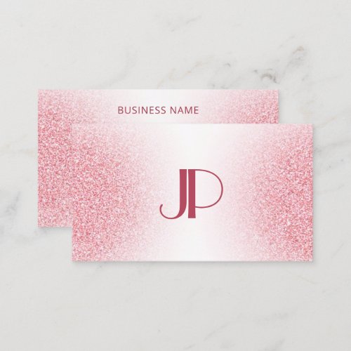 Pink Rose Gold Glitter Modern Elegant Monogram Business Card