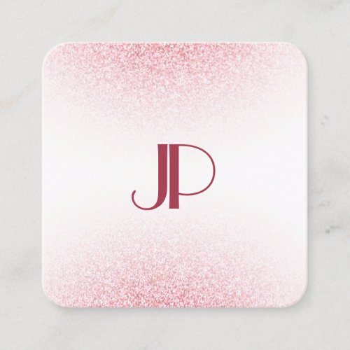 Pink Rose Gold Glitter Modern Elegant Monogram Square Business Card