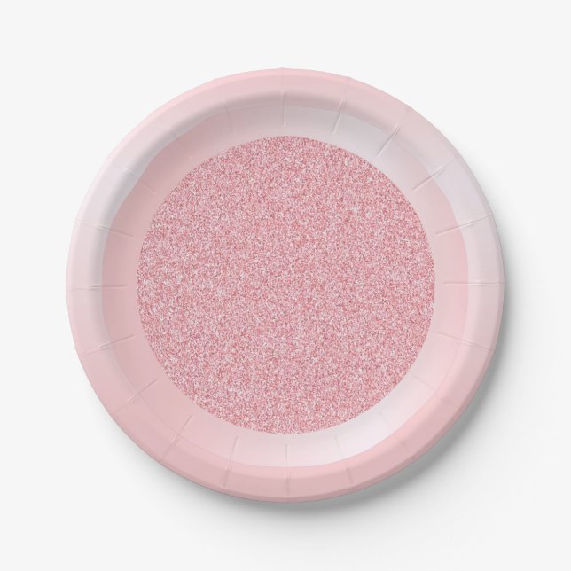 Pink Rose Gold Glitter Modern Trendy Template Paper Plates (Front)
