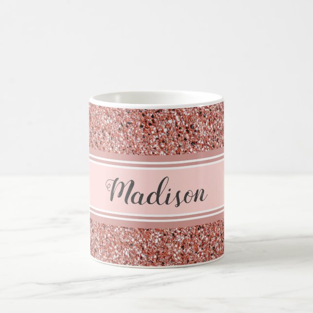 Pink Rose Gold Glitter Monogram Name Coffee Mug (Center)