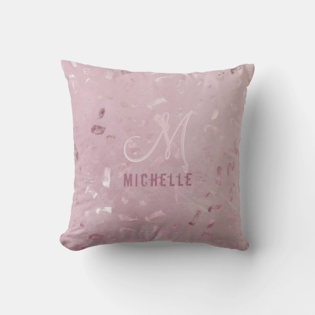 Pink Rose Gold Glitter Monogram Name Michelle Throw Pillow (Front)