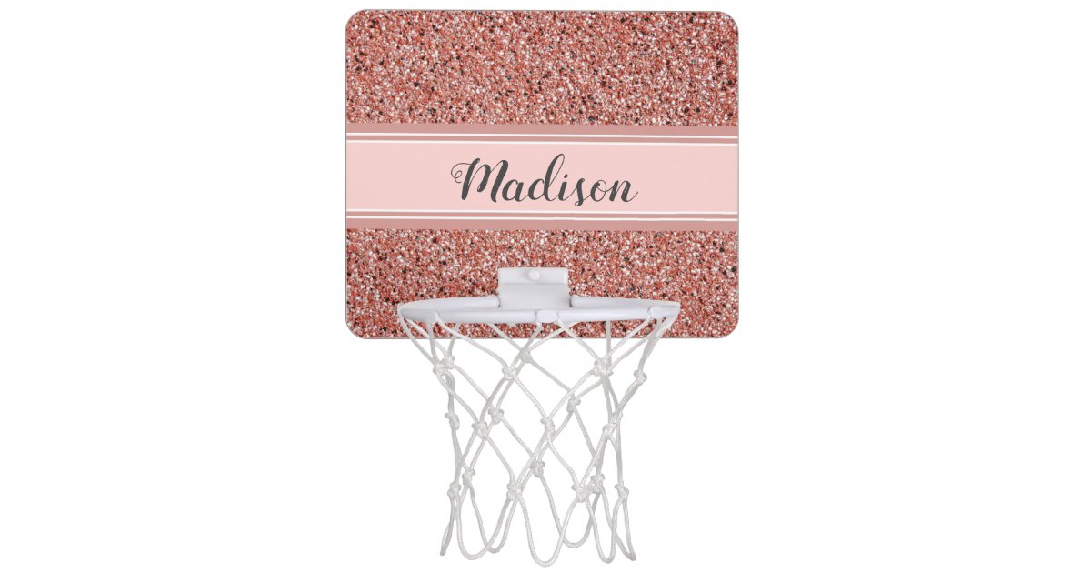 Pink Rose Gold Glitter & Sparkle Monogram Name Mini Basketball Hoop, Zazzle