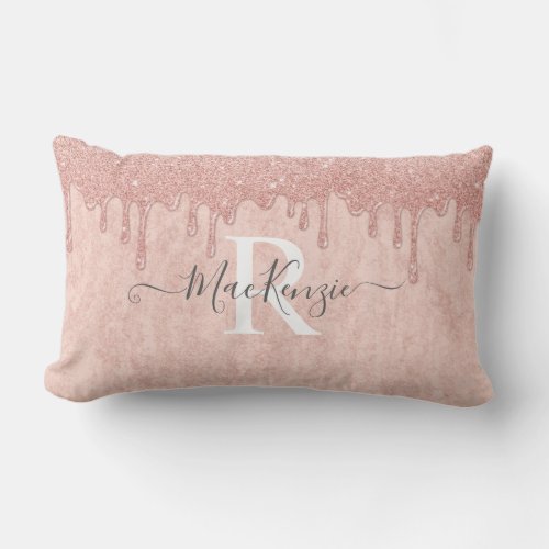 Pink Rose Gold Glitter Monogram Name Throw Pillow