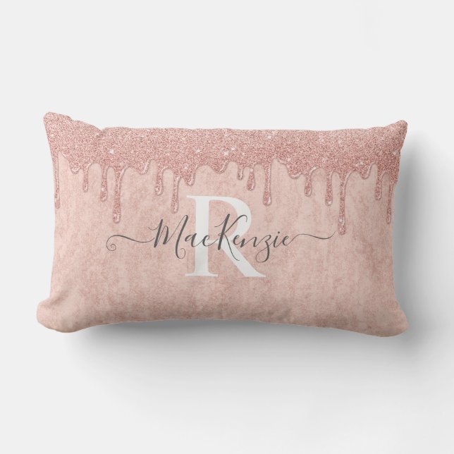 Pink Rose Gold Glitter Monogram Name Throw Pillow (Front)