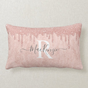 Pink Rose Gold Glitter Monogram Name Throw Pillow