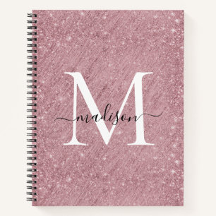 Pink Rose Gold Glitter Monogram Script Sparkle Notebook