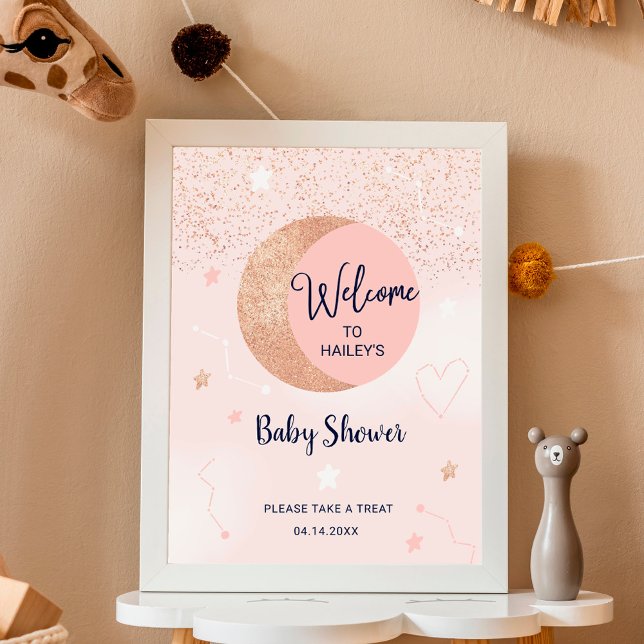 Pink rose gold glitter moon baby shower welcome foam board (Creator Uploaded)