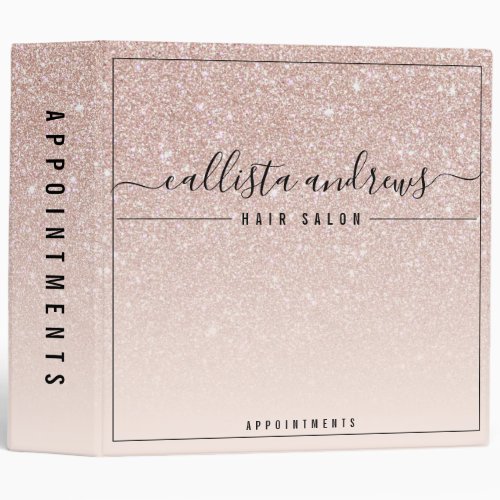 Pink Rose Gold Glitter Ombre Appointment Book 3 Ring Binder