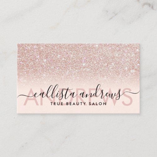 Pink Rose Gold Glitter Ombre Makeup Hair Salon Business Card