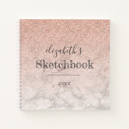 Pink Rose Gold Glitter Ombre Marble Sketchbook Notebook